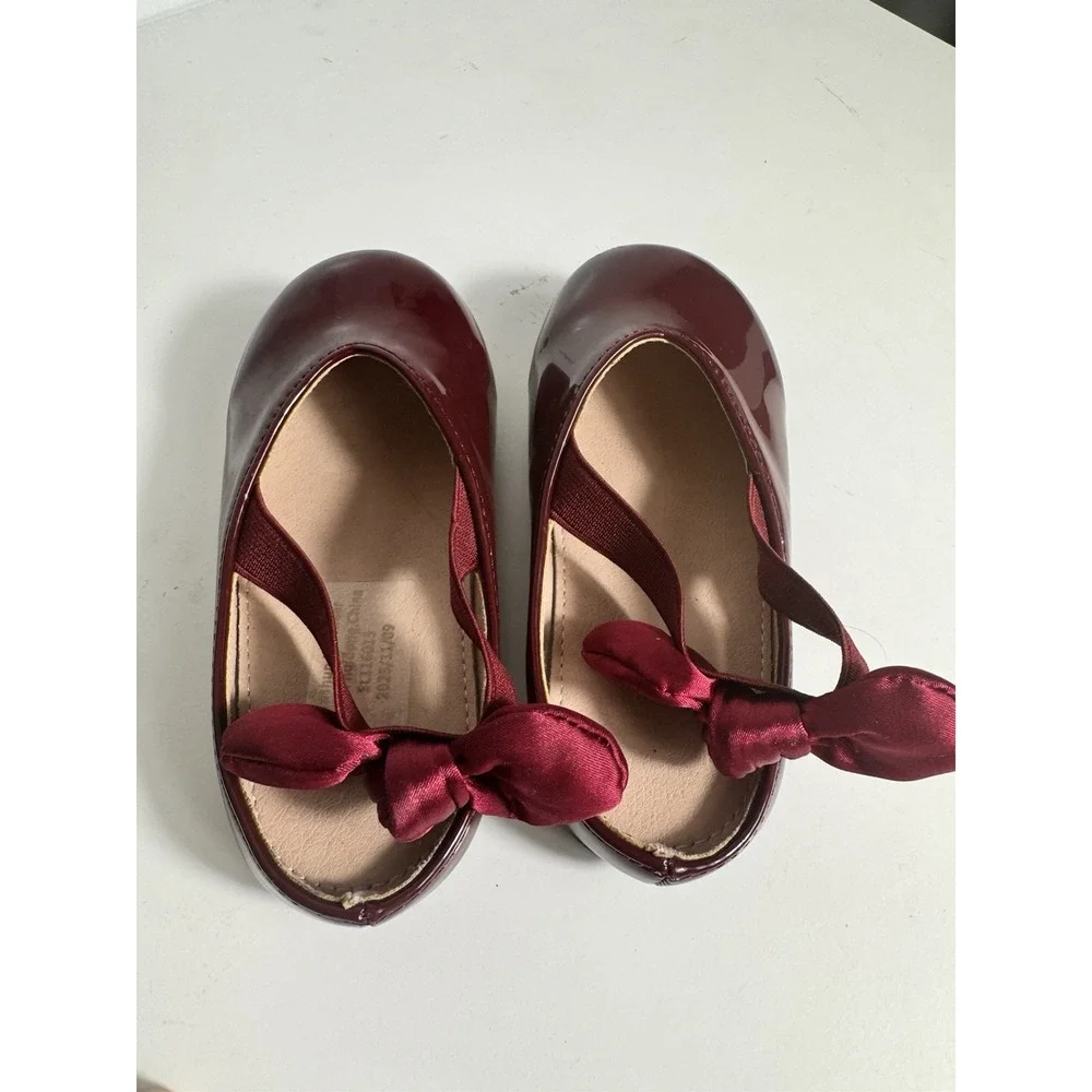 SHEIN burgundy Baby Toddler‎ Girl Shoes Glossy Pattern Finish Bow Detail Sz 25
